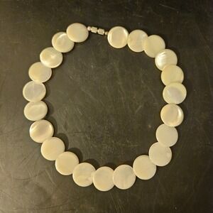 Vintage Mother of Pearl Disc Necklace 18" Natural Shell Cream White Barrel Clasp